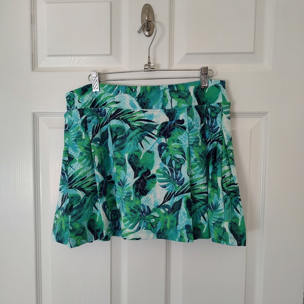 Tommy Bahama Golf Pickleball Skort Green Blue Pleated Palm Print Azure Lagoon L